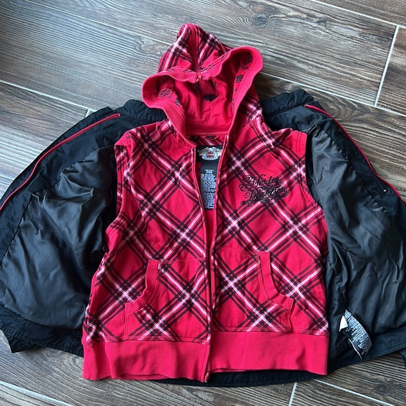 Harley Davidson black zip up jacket with removable hooded vest size 1w - Picture 4 of 12